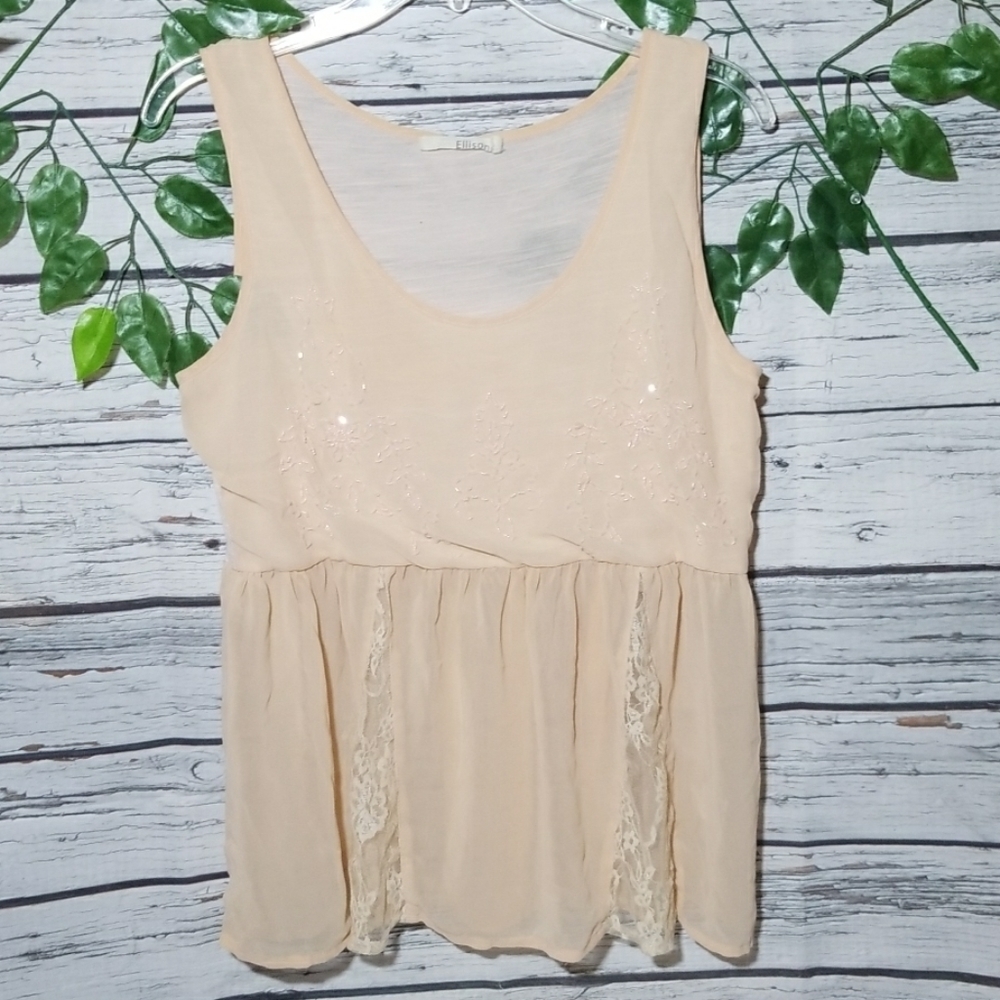 Ellison beaded lace accent sleeveless blouse sz M